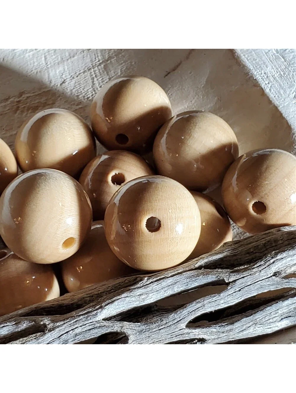 Vintage Japanese Lacquered Natural Color 20mm Round Wood Beads 6pcs